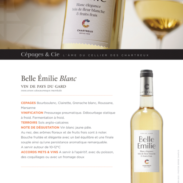 Belle Emilie Blanc IGP Gard Domaine des Chartreux 750ml X 6
