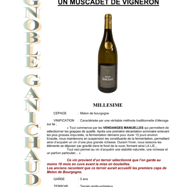 AOP Muscadet Ganichaud Haute Gamme Val de Loire Blanc 750ml X 6