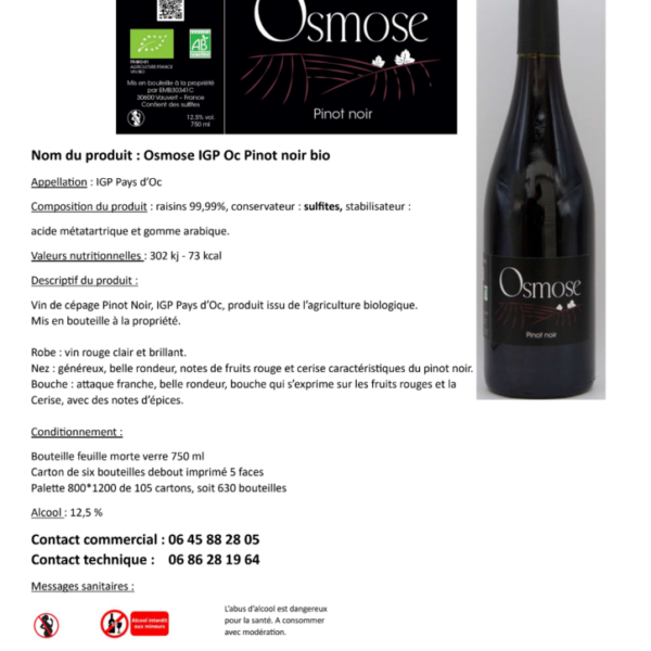 Osmose Pinot Noir Rouge 75cl X 6