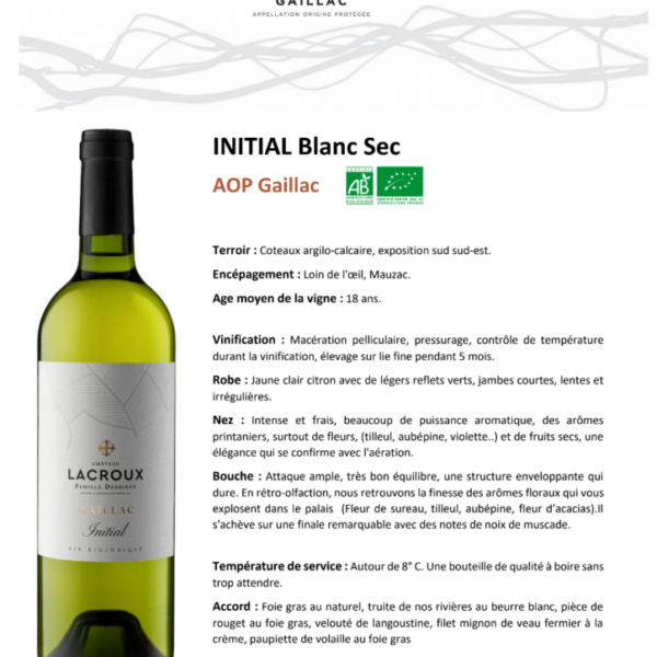 AOP Gaillac Chateau Lacroux Initial Blanc 750ml X 6
