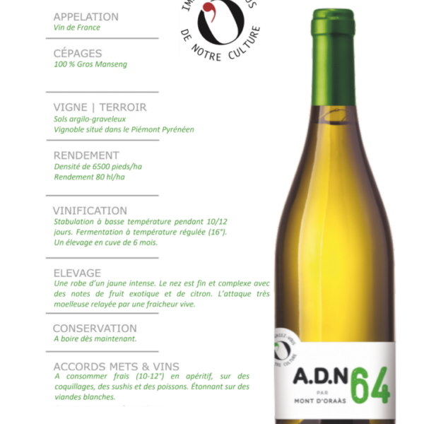 ADN 64 Domaine Mont d'Oràas VF Blanc 750ml X 6
