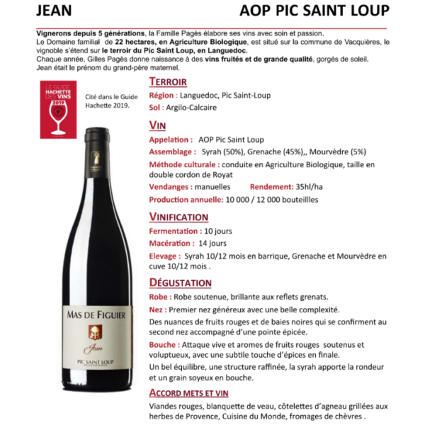 AOP Pic Saint Loup Mas du Figuier Rouge 75cl X 6