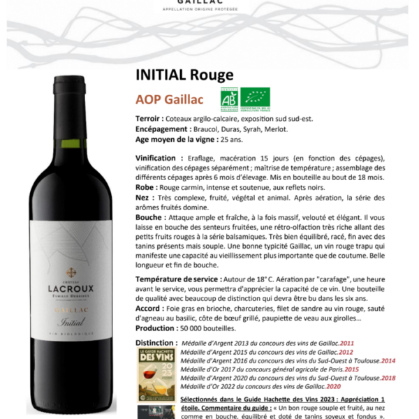 AOP Gaillac Chateau Lacroux Initial Rouge 750ml X 6